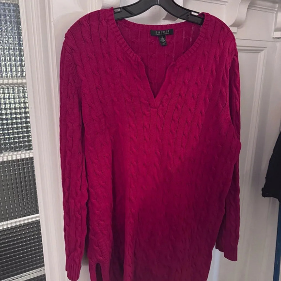 Lauren Ralph Lauren women’s Red Cable Knit Pullover cotton Sweater V Neck Sz 2X - Picture 8 of 8